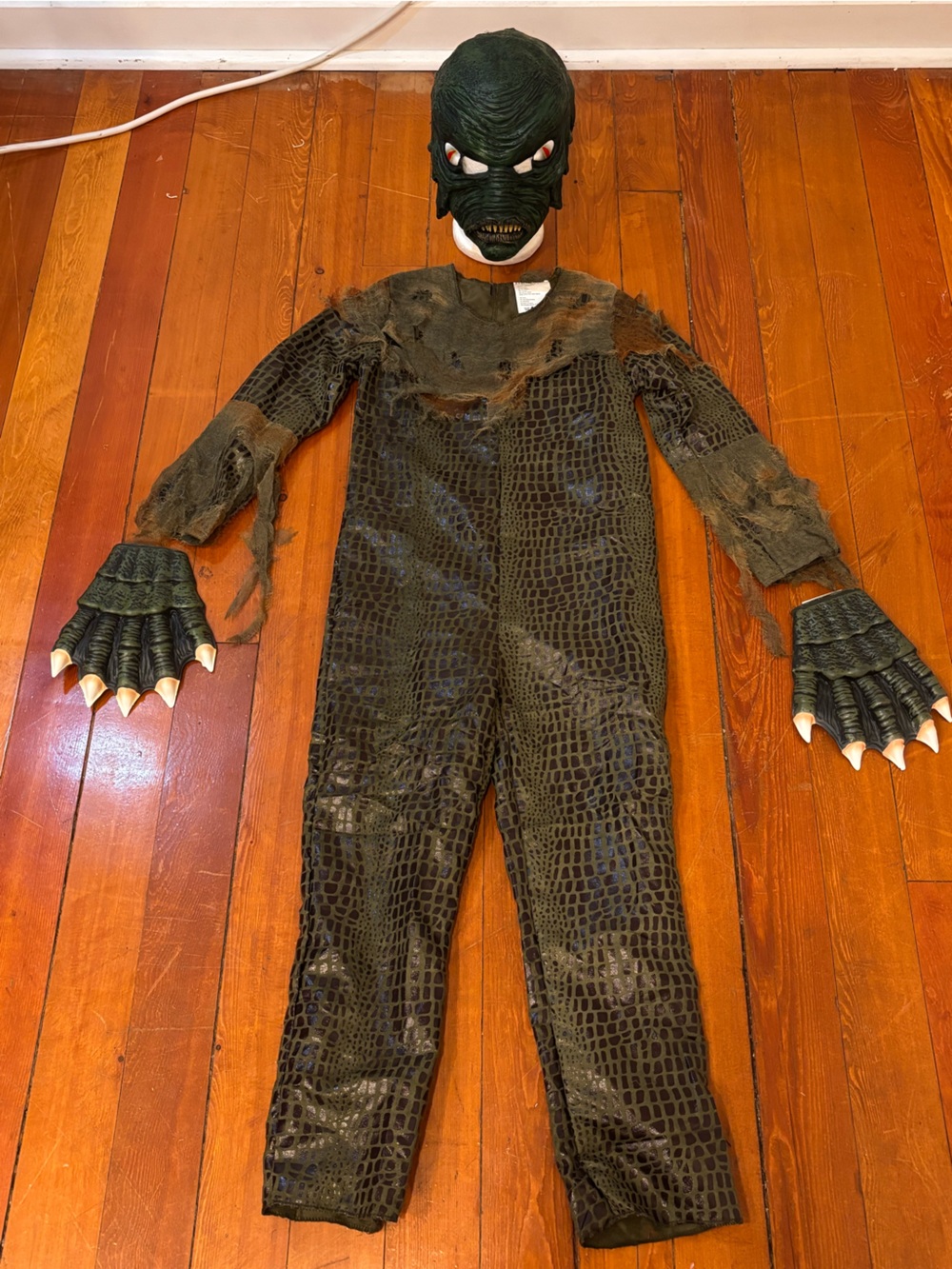 Kids Reptile Lizard Monster Halloween Costume Mask Claws Jumpsuit Size 7-8
